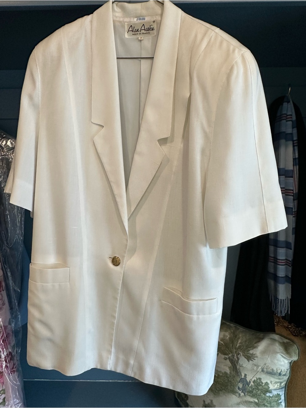 White Short-Sleeve Blazer and Skirt Set